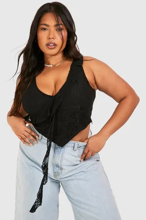 Boohoo Womens Plus Ruffle Front Lace Corset Top - - 18