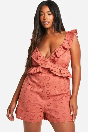 Boohoo Womens Plus Ruffle Broderie Playsuit - - 18