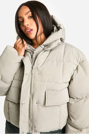 Boohoo Womens Plus Hooded Textured Puffer Jacket - - 20