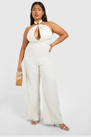 Boohoo Womens Plus Linen Look Halterneck Jumpsuit - - 20