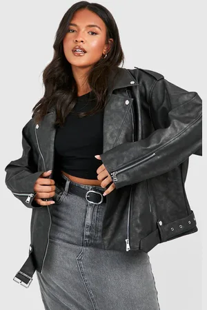 Boohoo Womens Plus Vintage Wash Pu Oversized Biker Jacket - - 16