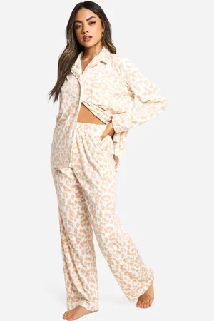 Boohoo Womens Tonal Leopard Fleece Trouser Pyjama Set - - 6