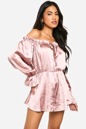 Boohoo Womens Bardot Ruched Satin Playsuit - - 10