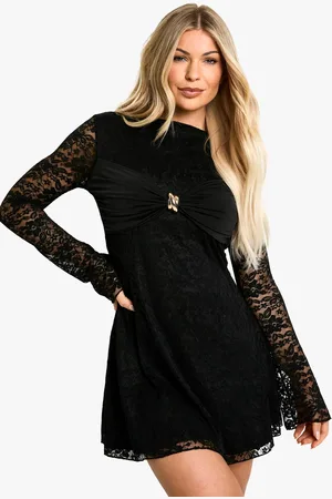 Boohoo Womens Twist trim detail lace skater dress - - 12