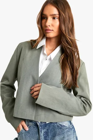 Boohoo Womens Collarless Woven Cropped Blazer - - 8