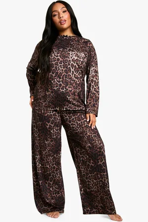 Boohoo Womens Plus Leopard Long Sleeve Trouser PJ Set - - 16