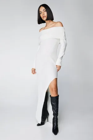 NASTY GAL Womens Knitted Bardot Maxi Dress - - L