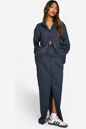Boohoo Womens Pinstripe Split Front Maxi Skirt - - 8