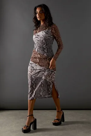 warehouse Womens Panelled Print Mesh Midi Dress - 6