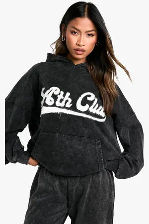 Boohoo Womens Ath Club Slogan Applique Acid Wash Oversized Hoodie - - XL