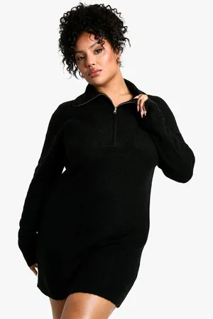 Boohoo Womens Plus Soft Rib Oversized Knit Half Zip Collar Jumper Dress - - 28