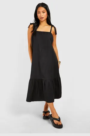 Boohoo Womens Petite Linen Look Tie Shoulder Midaxi Dress - - 10