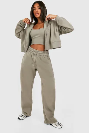 Boohoo Womens Deep Hem Crop Top 3 Piece Hooded Tracksuit - - XL