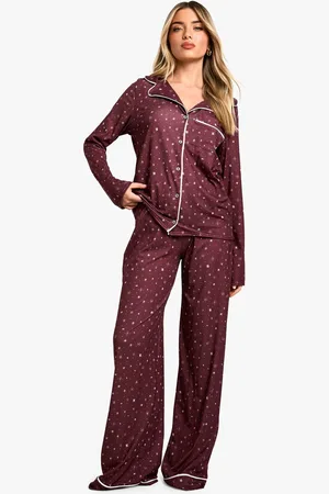 Boohoo Womens Soft Touch Star Print Long Sleeve Shirt and Trouser Pyjama Set - - 6