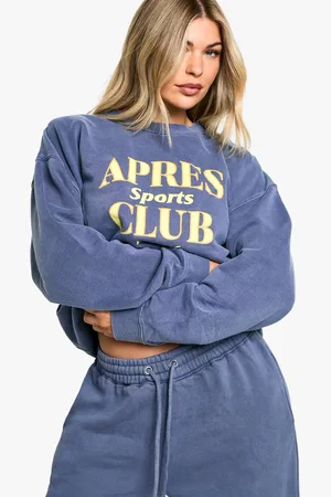 Boohoo Womens Apres Sports Club Slogan Overdyed Oversized Sweatshirt - - S