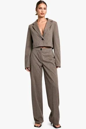 Boohoo Womens Herringbone Tailored Straight Leg Trouser - - 16