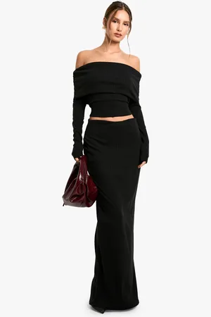 Boohoo Womens Rib Off Shoulder Top And Skirt Set - - 12