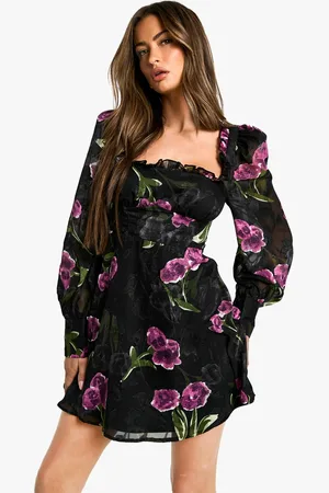 Boohoo Womens Floral Burnout Milkmaid Dress - - 8