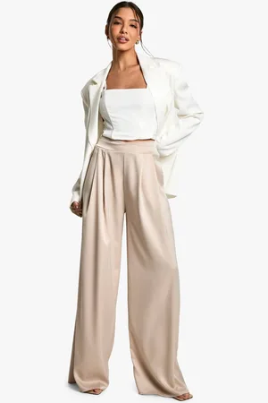 Boohoo Womens Crossover Waistband Satin Wide Leg Trousers - - 14