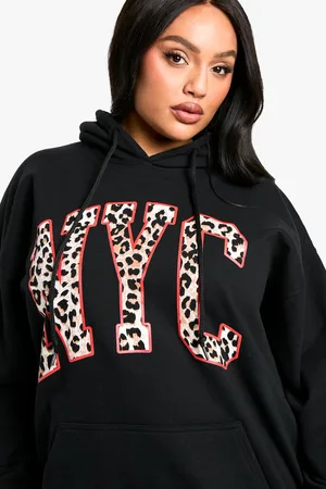 Boohoo Womens PLUS LEOPARD NYC OVERSIZED HOODIE - - 18