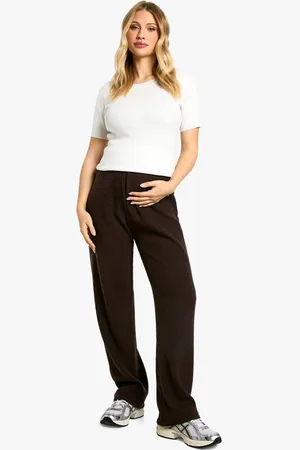 Boohoo Womens Maternity Waffle Over the Bump Straight Leg Trouser - - 18