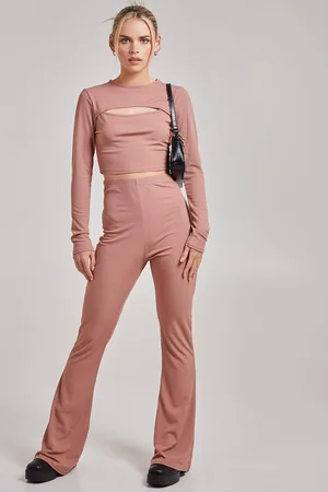 Pink Vanilla Womens Ribbed Flare Trousers - - 8
