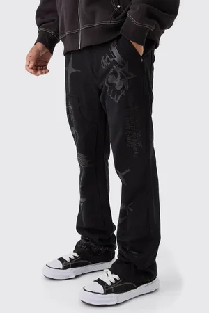 Boohoo Fixed Waist Slim Flare Twill Laser Printed Carpenter Trousers - - 30