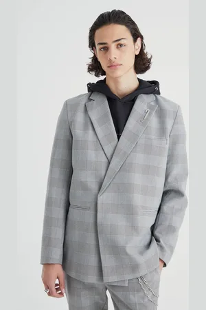 Boohoo Relaxed Fit Wrap Front Pow Check Blazer - - 36