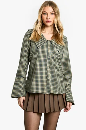 Boohoo Womens Maternity Statement Collar Check Blouse - - 8