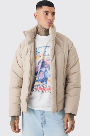 Boohoo Tall Abstract Quilted Funnel Neck Puffer Jacket In Stone - - XL