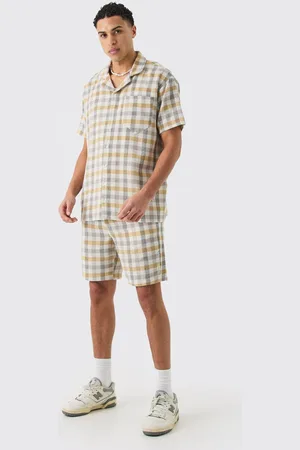 Boohoo Oversized Mini Textured Check Shirt And Short - - M