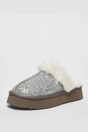 Quiz Womens Silver Glitter Slippers - - 3