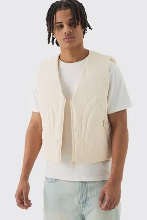 Boohoo Boxy Abstract Quilted Gilet In Ecru - - L