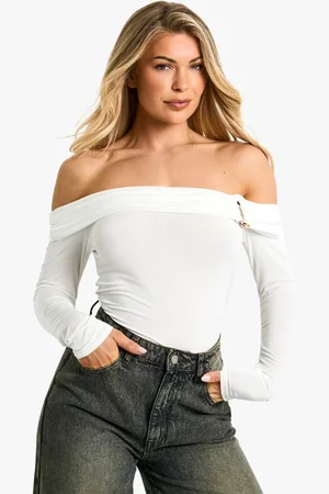 Boohoo Womens Slinky Trim Detail Bardot Bodysuit - - 12