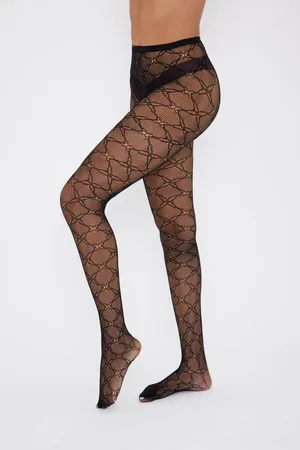 My Accessories Womens Criss-cross Monogram Fishnet Tights - - 10-12