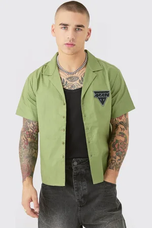 Boohoo Boxy Short Sleeve Moto Poplin Shirt - - M