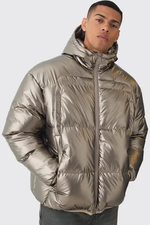 Boohoo High Shine Hooded Quilted Puffer In - M