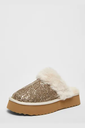 Quiz Womens Off White Glitter Slippers - - 5