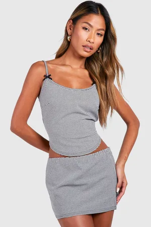Boohoo Womens Mini Check Bow Detail Crop & Low Rise Mini Skirt - - 10