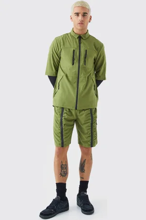 Boohoo Short Sleeve Technical Utility Shirt & Short Set - - L