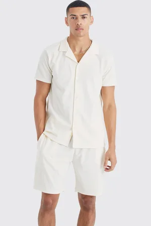 Boohoo Regular Fit Short Sleeve Ribbed Shirt And Short Set - - XL