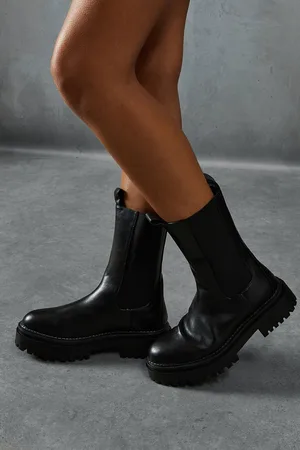 MissPap Womens Leather Look Chunky Sole Ankle Boots - - 8