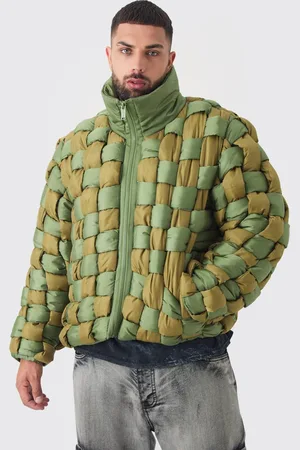 Boohoo Plus Contrast Hand Weft Padded Puffer Jacket In Khaki - - 4XL