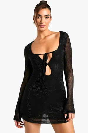 Boohoo Womens Hotfix Tie Front Shift Dress - - 16