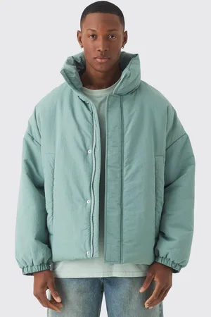 Boohoo Oversized Boxy Padded Funnel Neck Coat In Sage - - XS