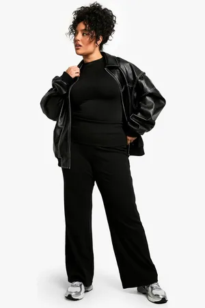Boohoo Womens Plus heavy rib fold down waistband straight leg trouser - - 20