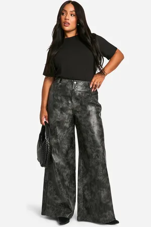 Boohoo Womens Plus Washed Faux Leather Wide Leg Trouser - - 24
