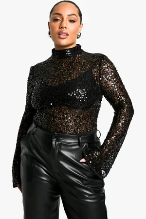 Boohoo Womens Plus Beaded Sequin High Neck Bodysuit - - 22