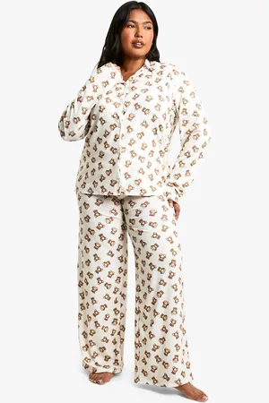 Boohoo Womens Plus Bear Print Long Sleeve Pyjama Set - - 16