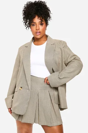 Boohoo Womens Plus Tonal Check Pleated Tailored Skirt - - 26